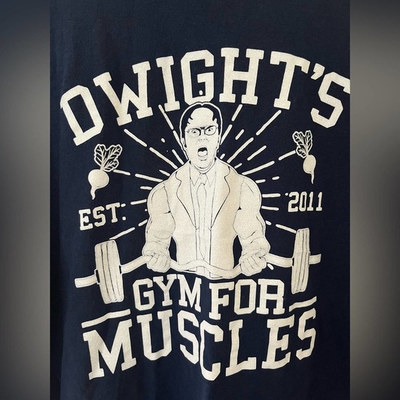Dwight Schrute's Gym For Muscles Navy Blue Mens T Shirt Size XL - Picture 2 of 3